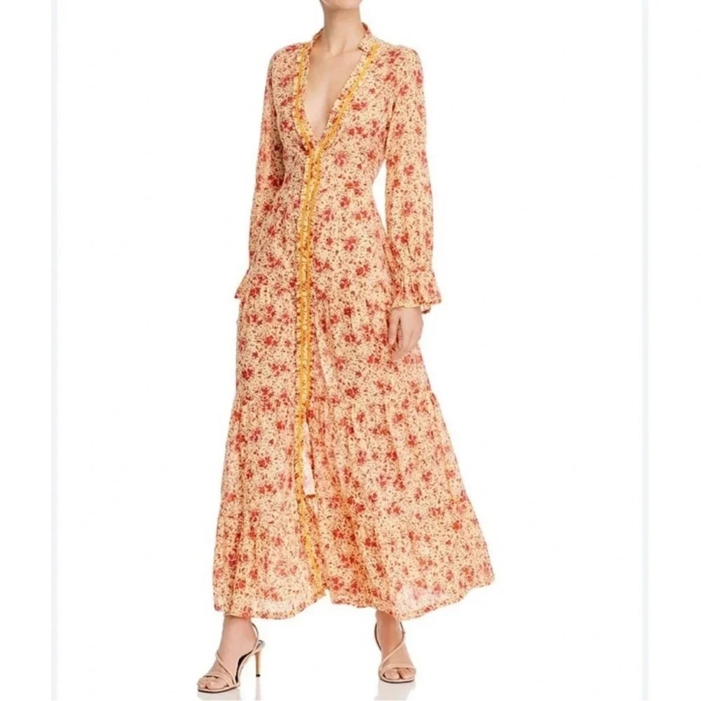 Poupette St. Bart Rita Floral Maxi Dress Pink Yellow Size Medium